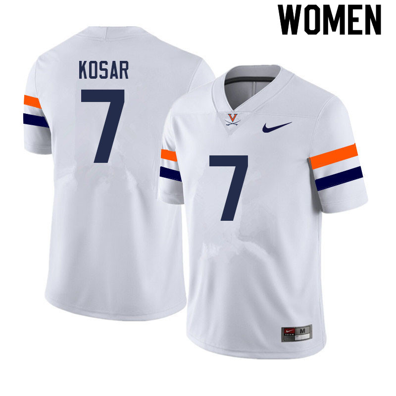 Women #7 Mike Kosar Virginia Cavaliers College Football Jerseys Sale-White - Click Image to Close